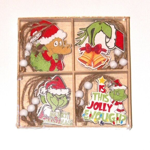 BEST SELLER Grinch Wood Christmas Ornaments 12PC Set - Picture 2 of 5